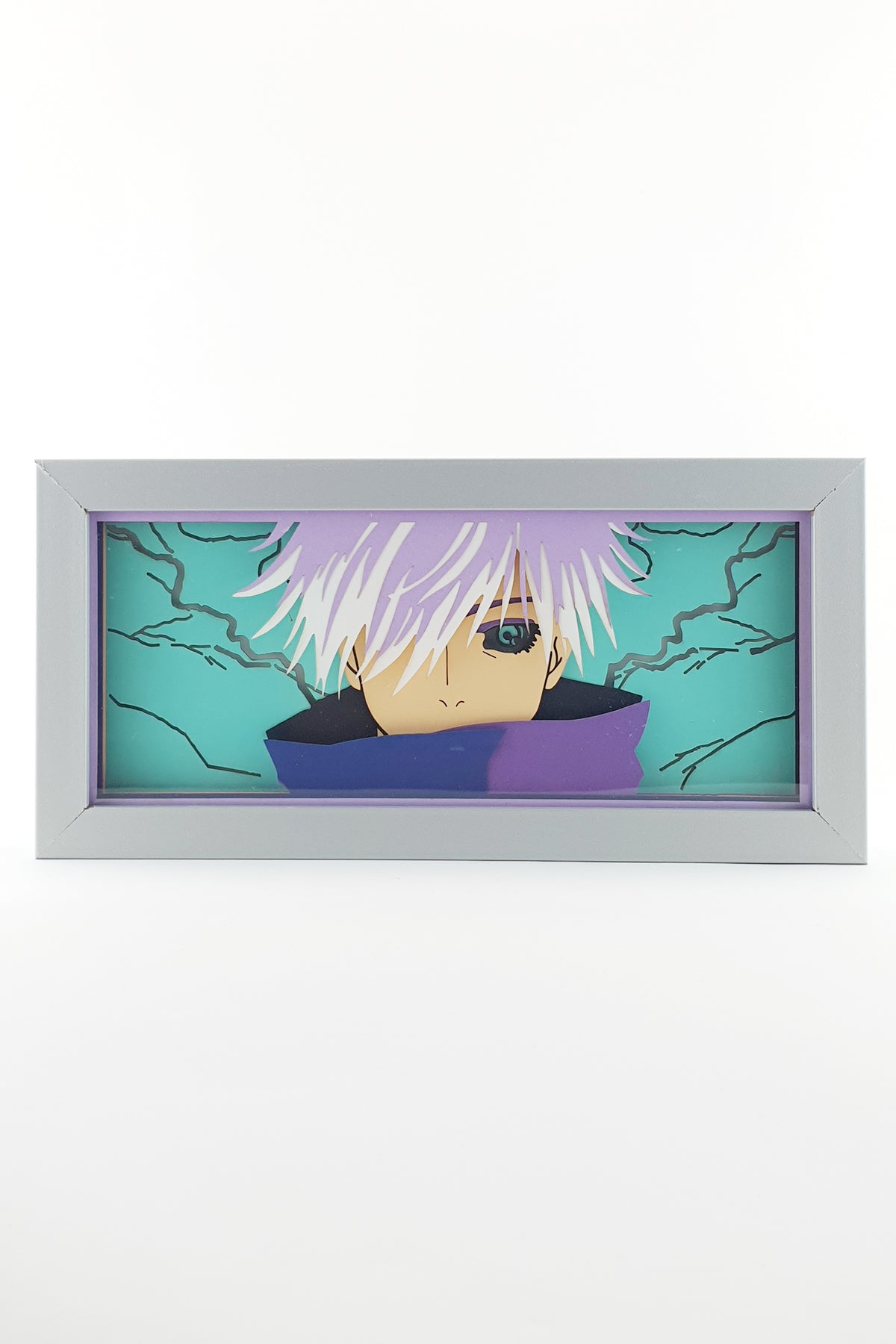 3D Gojo Ahşap Katmanlı Anime Işık Kutusu – LED Dekor & Gece Lambası