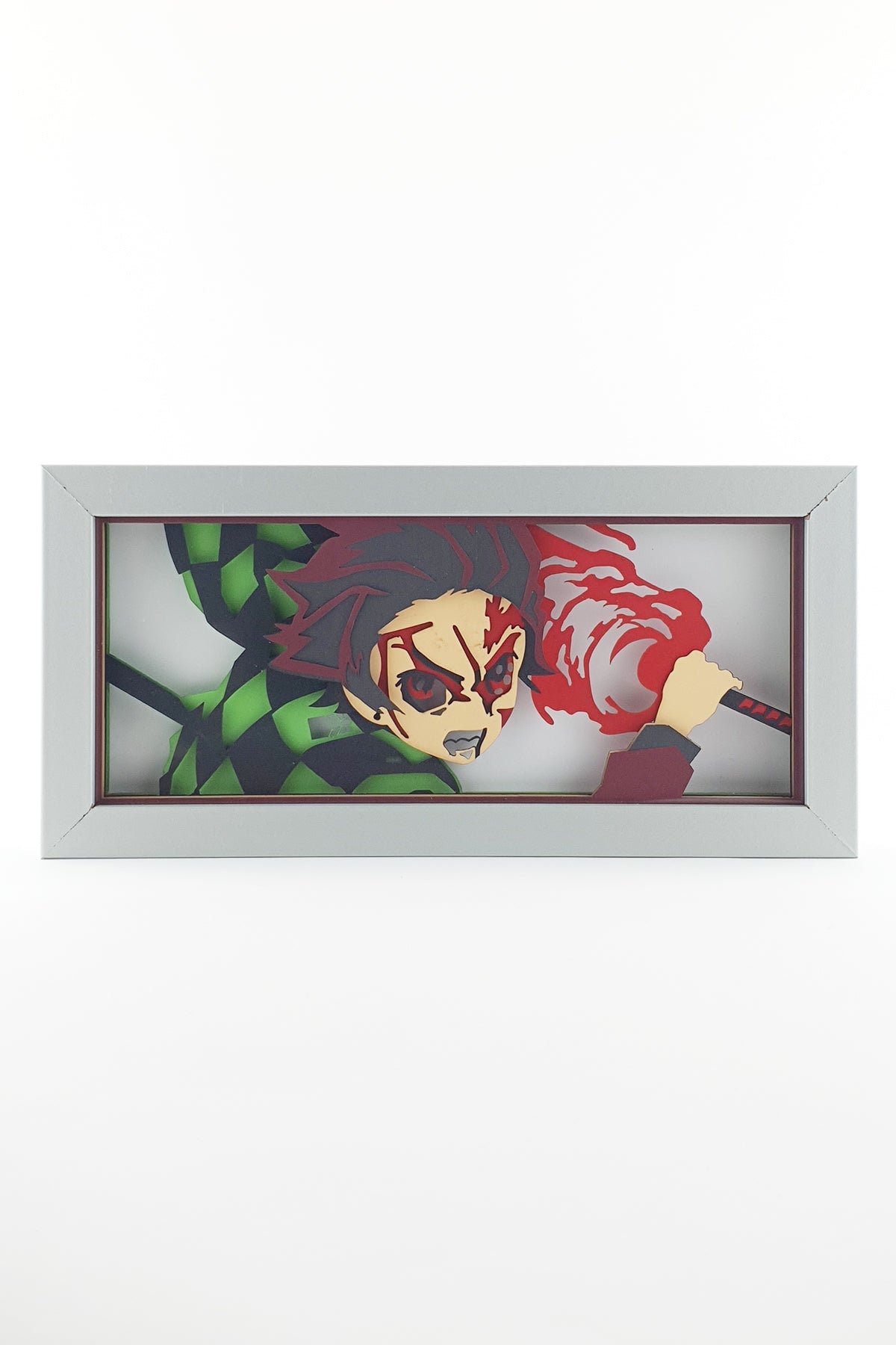 3D Tanjiro Ahşap Katmanlı Anime Işık Kutusu – LED Dekor & Gece Lambası