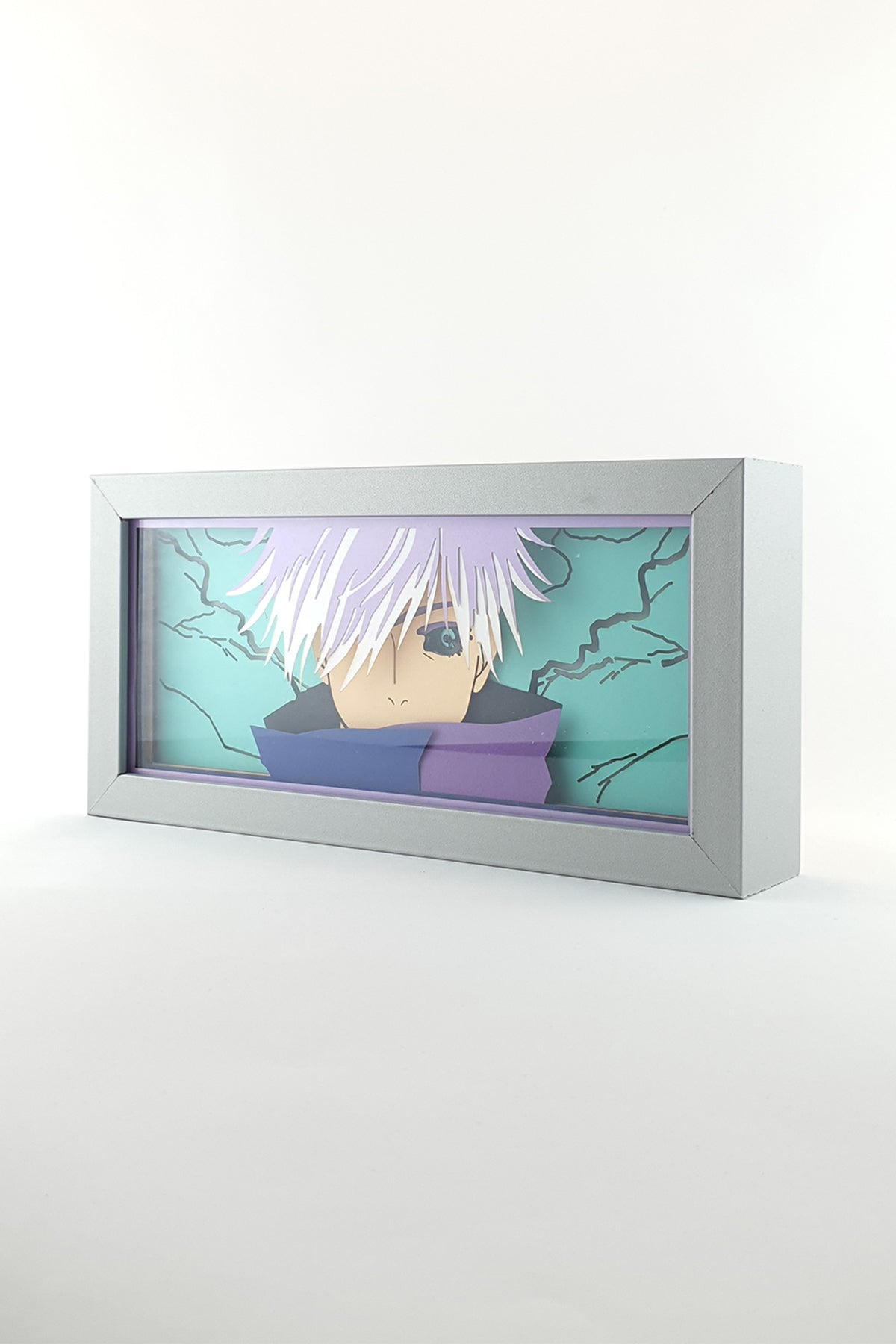 3D Gojo Ahşap Katmanlı Anime Işık Kutusu – LED Dekor & Gece Lambası