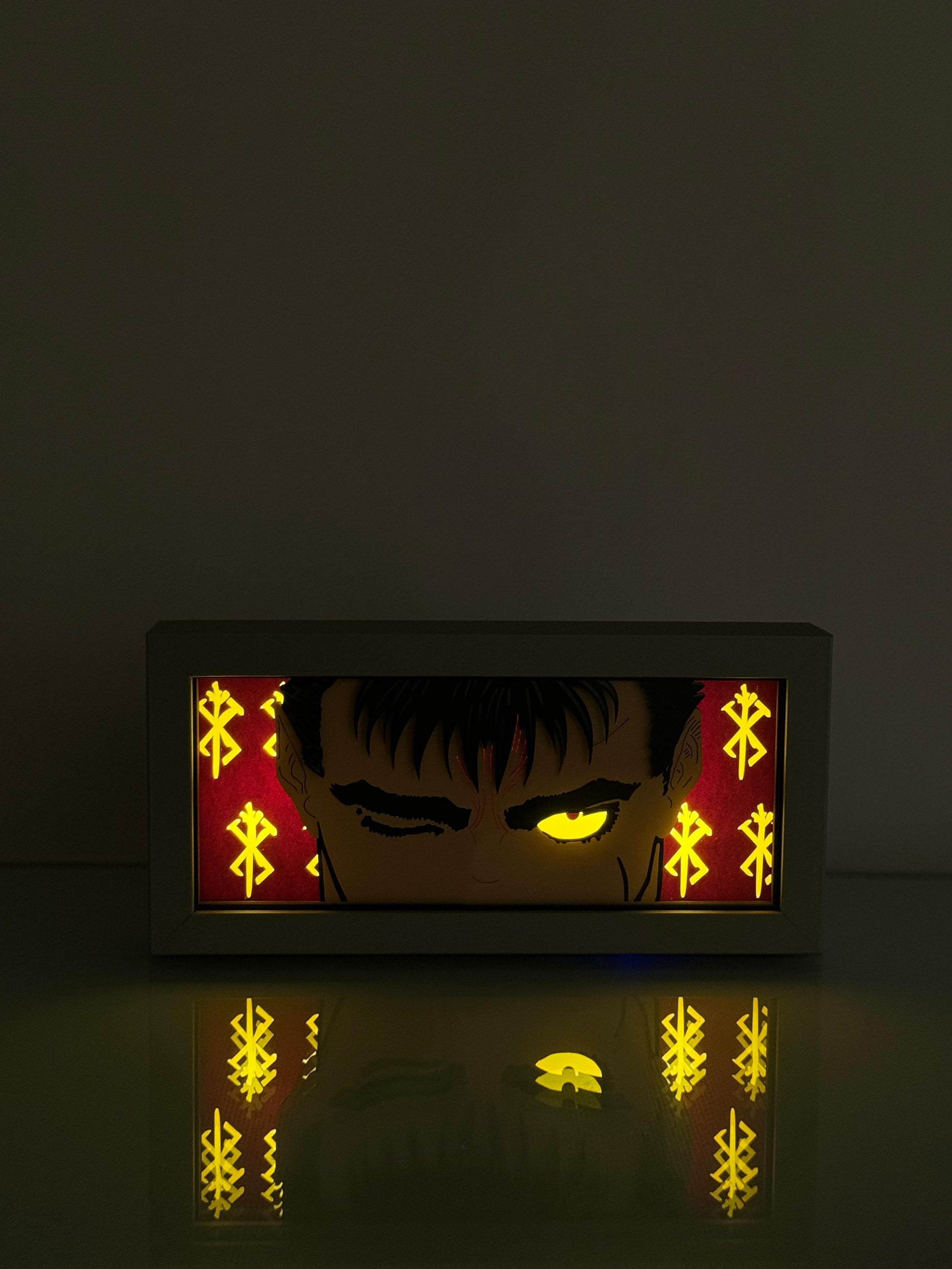 3D Guts Ahşap Katmanlı Anime Işık Kutusu – LED Dekor & Gece Lambası