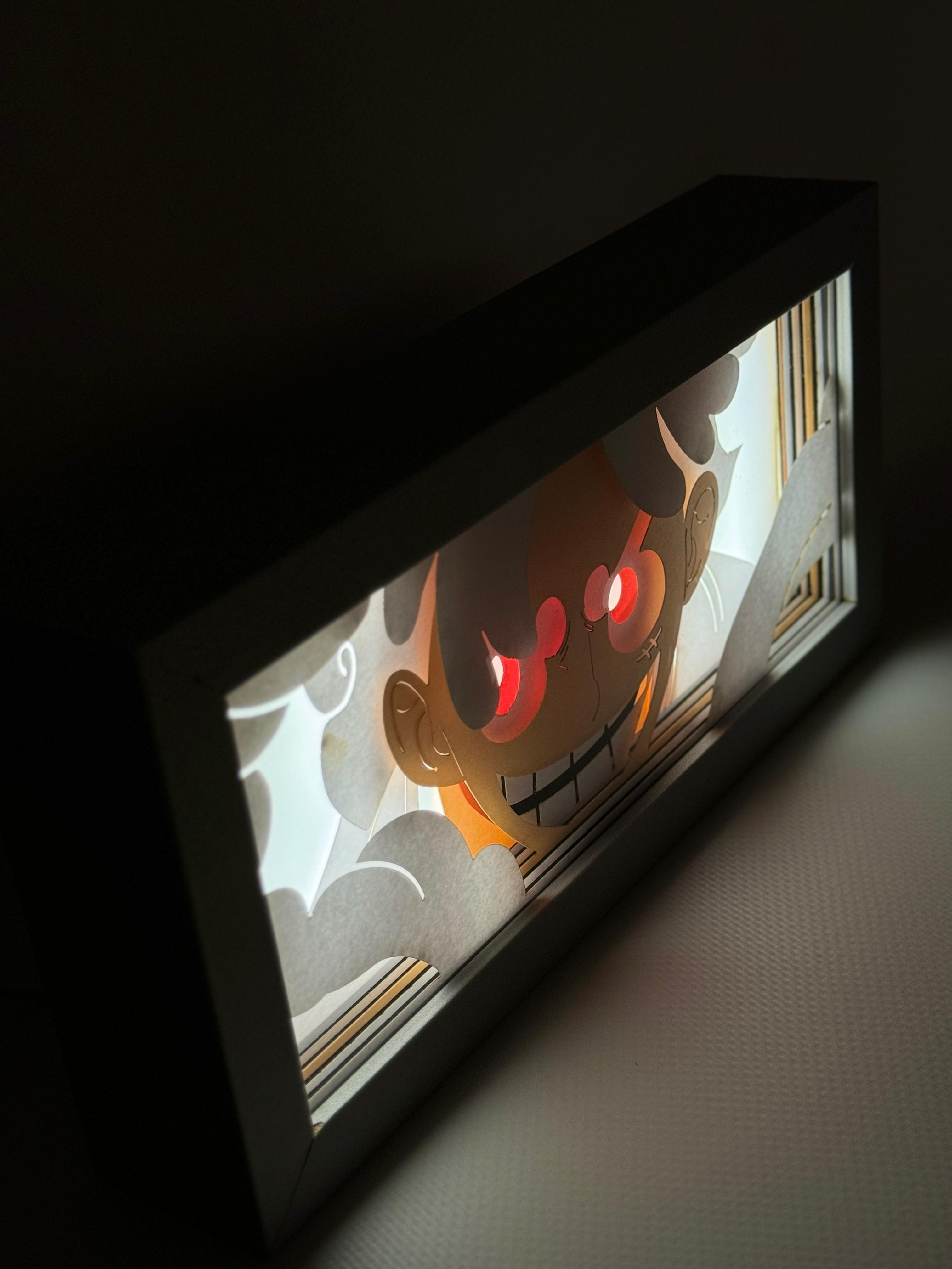3D Luffy Ahşap Katmanlı Anime Işık Kutusu – LED Dekor & Gece Lambası