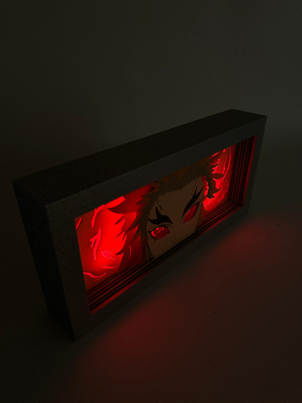 3D Rengoku Ahşap Katmanlı Anime Işık Kutusu – LED Dekor & Gece Lambası